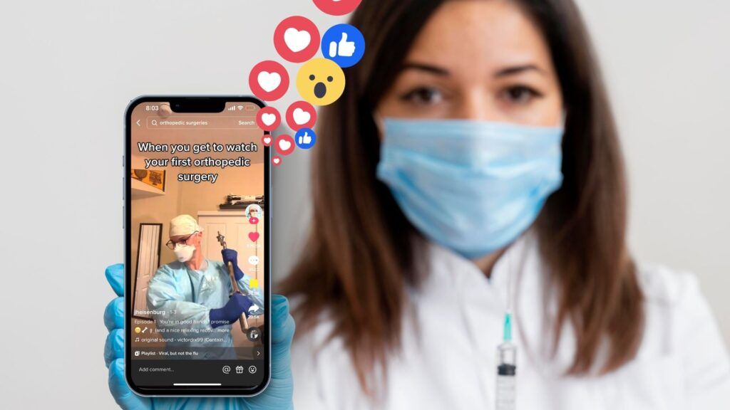 Types of Content Creators in the online medical community consist of medical professionals, Medical researchers, Patient Advocates, MedInfluencers and Medical Animation Studios. A healthcare worker shares a Tiktok of their favorite medinfluencer.