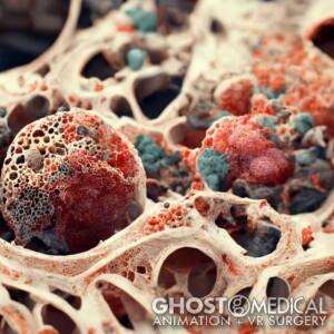 osteoblast and osteoclast 3D rendered looking microscopic image