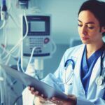 doctor studying patient chart and medical records