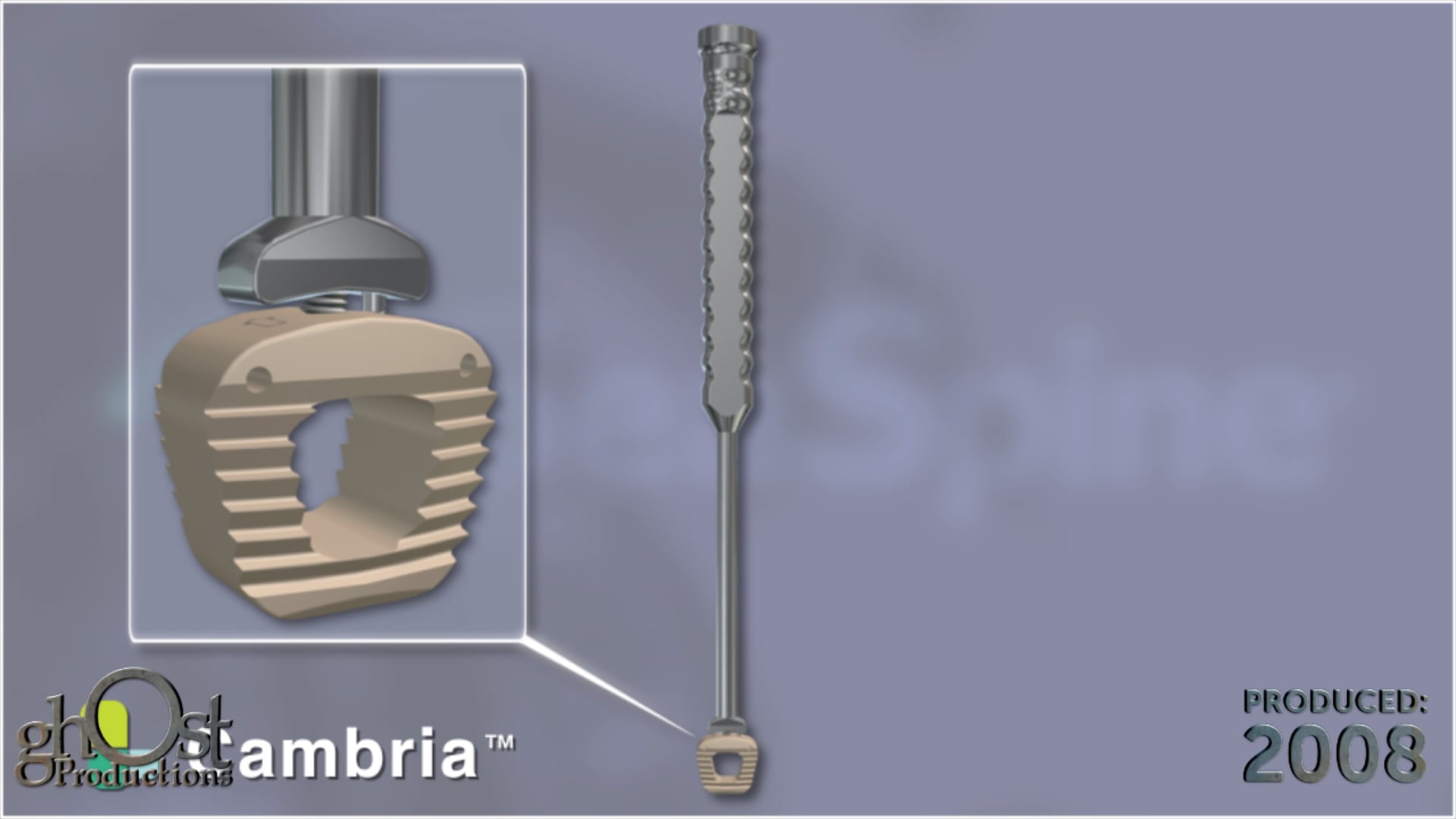 SeaSpine, Cambria device, anterior cervical interbody implant, Ghost Productions, NanoMetalene technology, titanium surface, bone interaction, orthopedic medicine, ridges, animation, functionality, design, flaking, delamination, optimal.