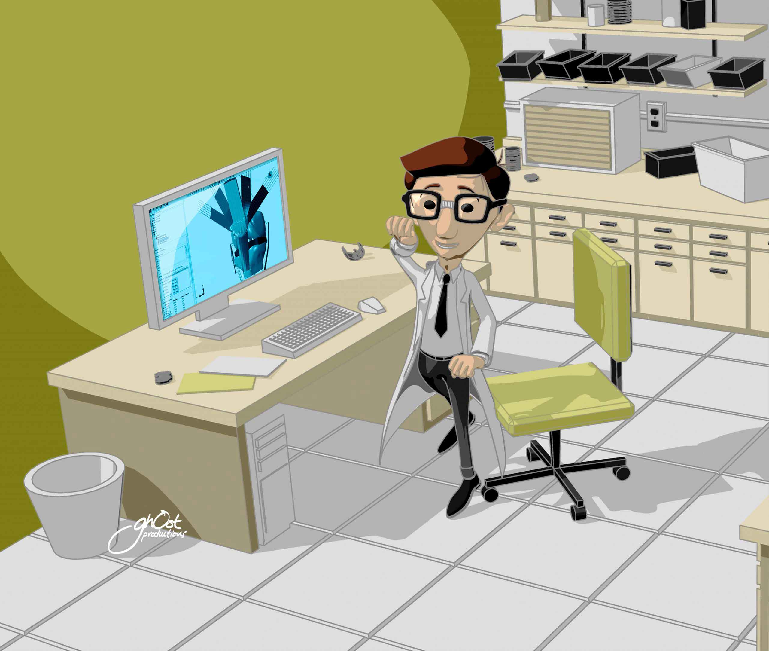 3D Toon Doctor, medical character, healthcare platform, virtual doctor, medical website, medical app, Ghost Medical Animation, VR Surgery, professional attire, friendly smile, medical needs, approachable feel, colorful character, 3D design, depth, dimension, personality.