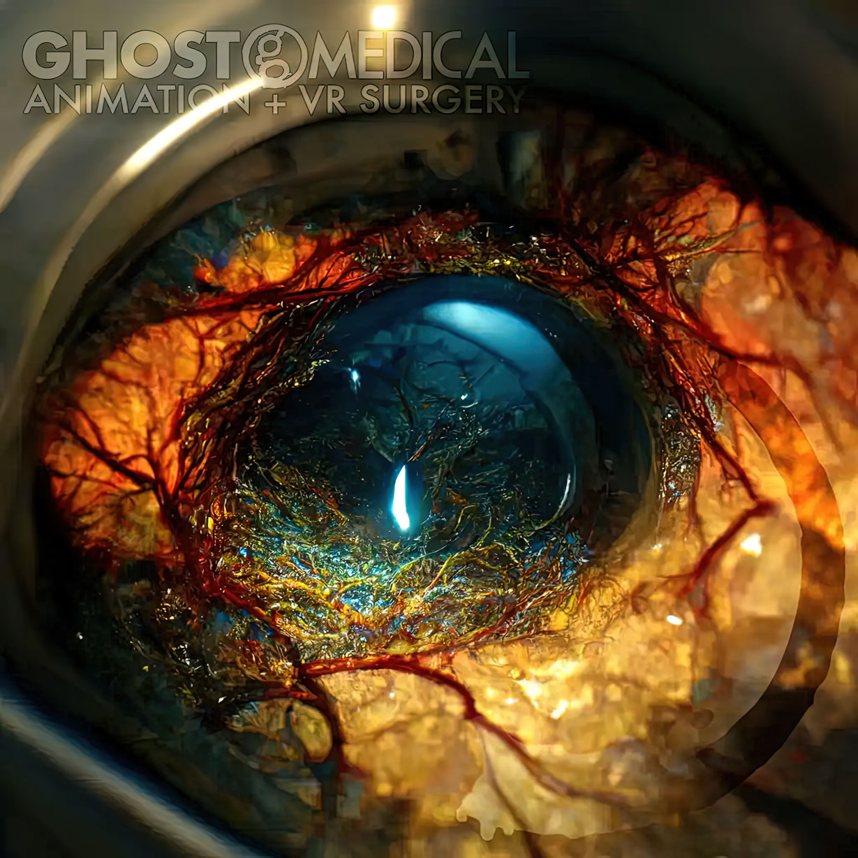 An illustration of a medical professional performing extracapsular cataract extraction surgery on a patient's eye. The surgical area is brightly illuminated with advanced technology.