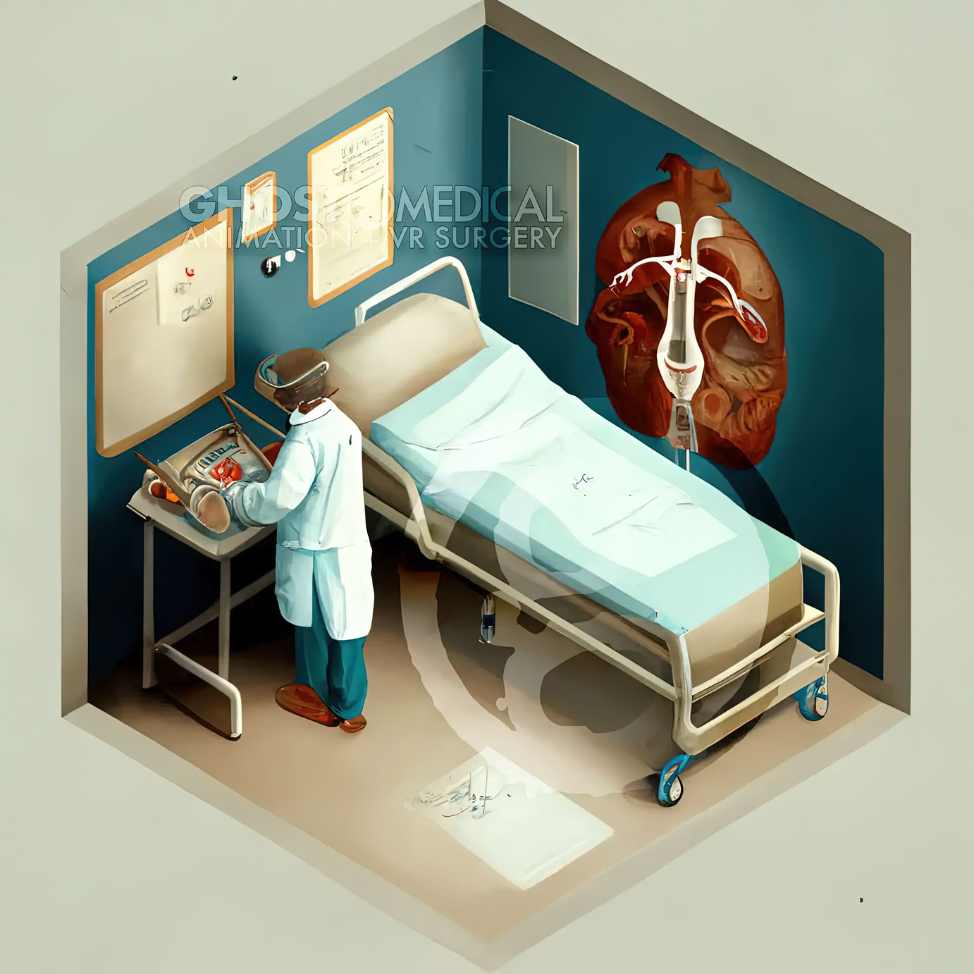 An isometric view of the cardiovascular system, including the heart and major blood vessels, is depicted in this medical icon. It is designed for hospital room doctors to use in presentations and patient education materials. The image is available with a creative commons license,