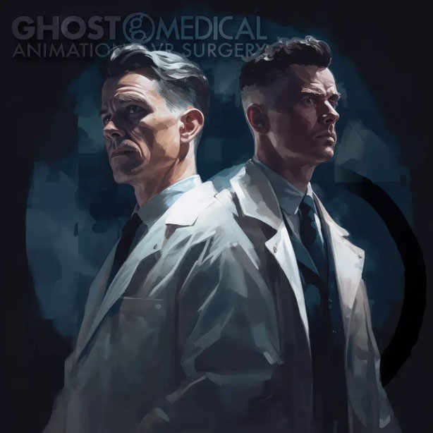 Two healthcare professionals in lab coats collaborating on medical innovation.