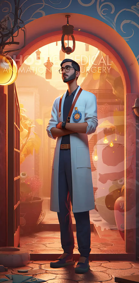 healthcare professional, physician, doctor, stethoscope, trophy, award-winning, confidence, trust, medical presentation, educational materials, AI-generated, cartoon image, Ghost Medical, Ghost Productions.